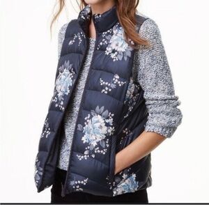 Navy blue floral winter flower puffer vest